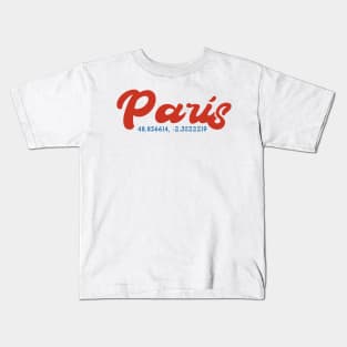 Paris GPS Coordinates 70s Kids T-Shirt